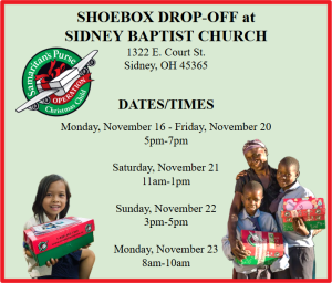 sidney, baptist, church, ohio, occ, operation, christmas, child, shoebox, drop-off, 2026